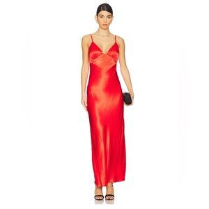 Bardot Red Satin V-Neck Backless Slip Maxi Dress XS US 2